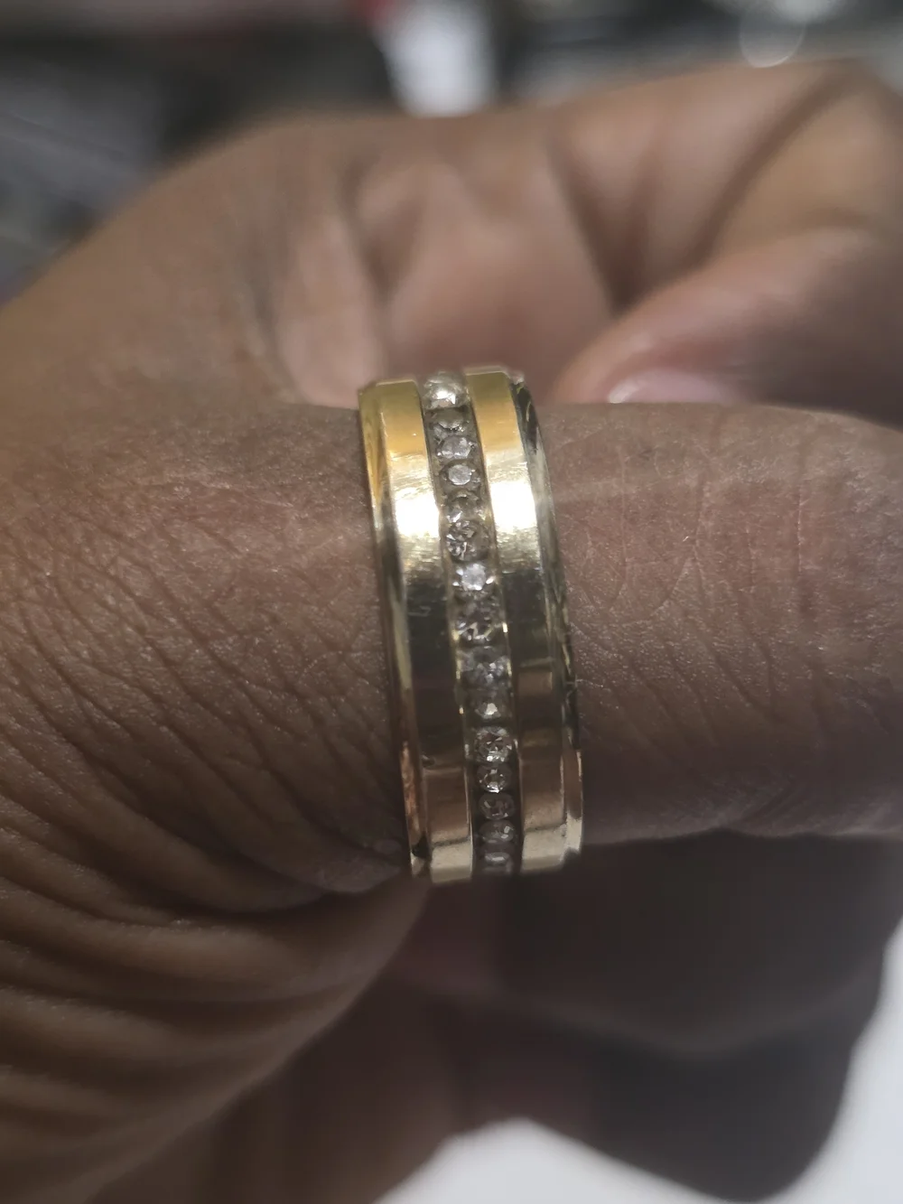 Gold Tone Stainless Steel men's CZ Band Ring - Gold
